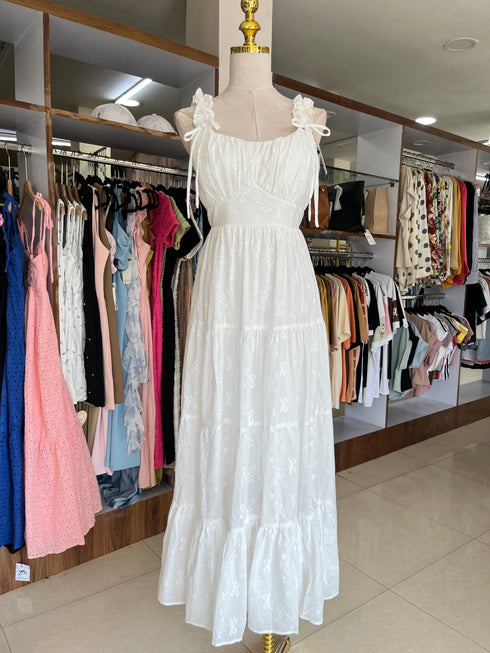 Summer Ruched Tie Up Strap Long Tiered Dresses